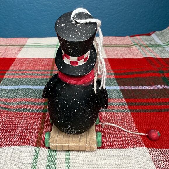 Penguin in a Top Hat On A Pull Cart Ornament - Picture 2 of 3